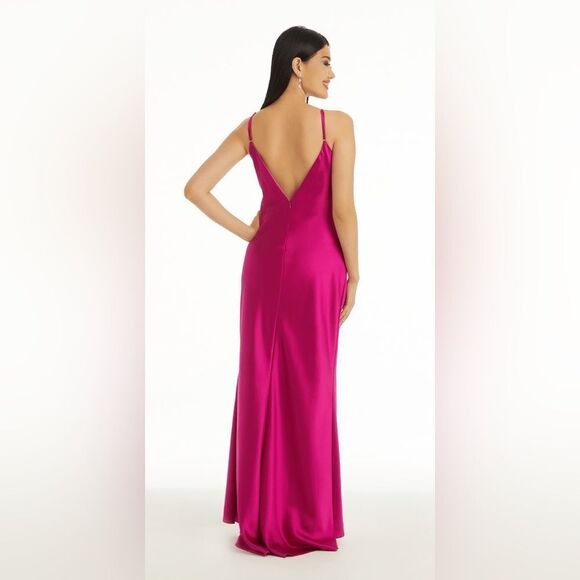 XSCAPE NWT SATIN ROSETTE DRESS IN MAGENTA SIZE 6 MSRP $285 - Picture 5 of 7